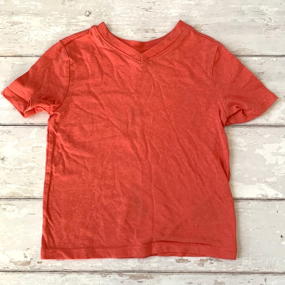 Old Navy 3T Salmon Red Orange Shirt Vneck Short Sleeve Shirt Toddler Kids Cotton
